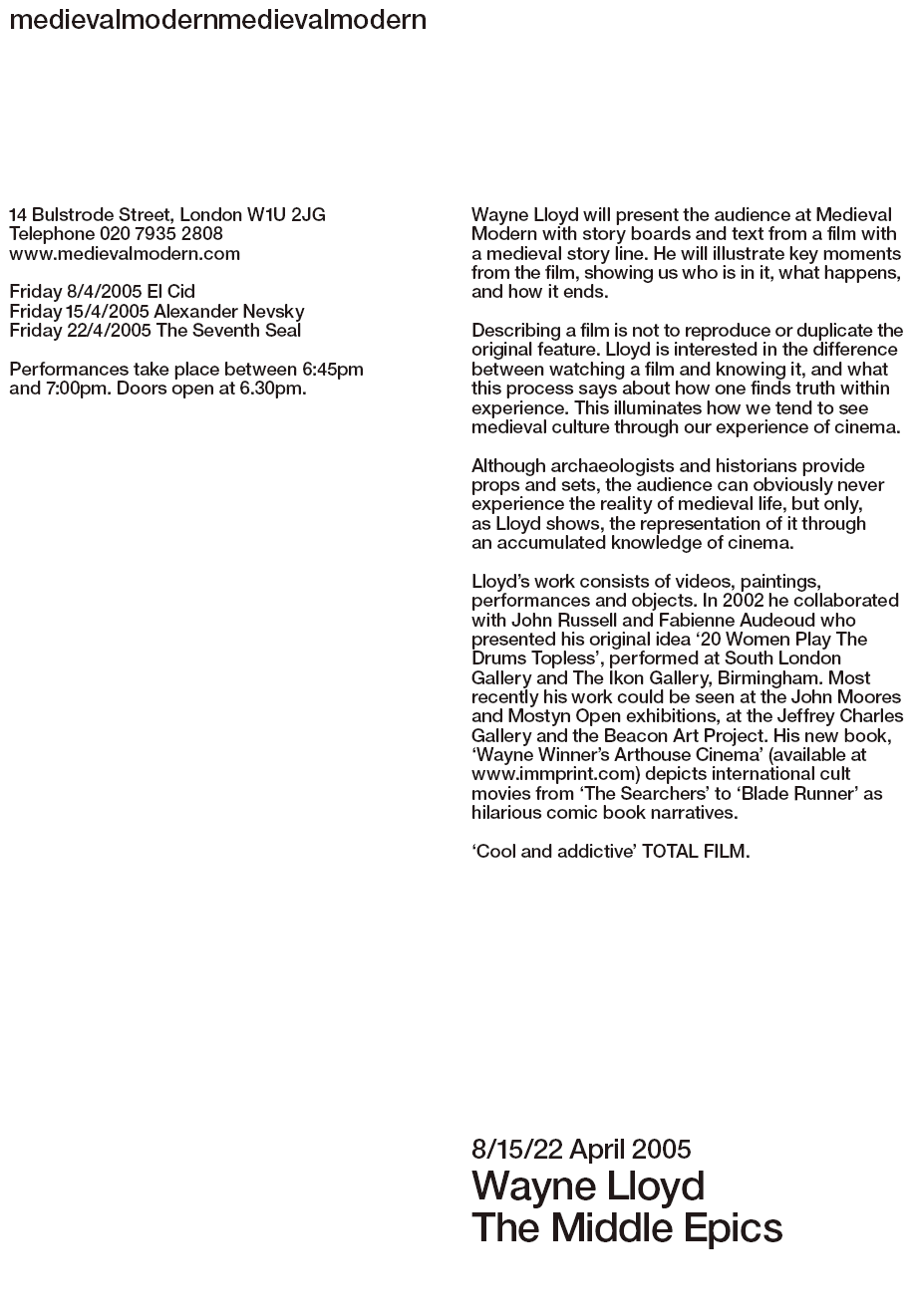 details of latest MedievalModern exhibition